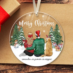 Personalized Couple and Pet Ornament, Custom Couple with Dog Ornament, 2023 Christmas Couple Ornament, Couple Keepsake Ornament Xmas Gift