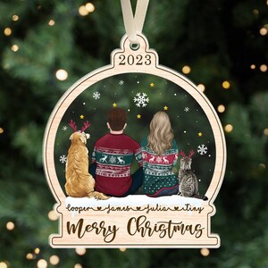Custom Couple and Pet Ornament, Personalized Couple with Dog Ornament, 2023 Christmas Couple Ornament, Couple Keepsake Ornament Xmas Gift