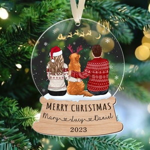 Custom Couple and Pet Ornament, Personalized Couple with Dog Ornament, 2023 Christmas Couple Ornament, Couple Keepsake Ornament Xmas Gift