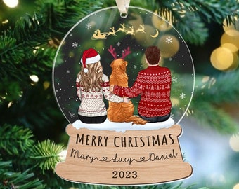 Custom Couple and Pet Ornament, Personalized Couple with Dog Ornament, 2023 Christmas Couple Ornament, Couple Keepsake Ornament Xmas Gift