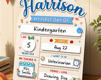 Personalized First Day School Sign, Back to School Sign, Kindergarten 1st Day of School Sign Reusable, Custom First Day School Sign