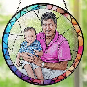 Personalized Dad Portrait Stained Glass Suncatcher, Father's Day Gift image 3