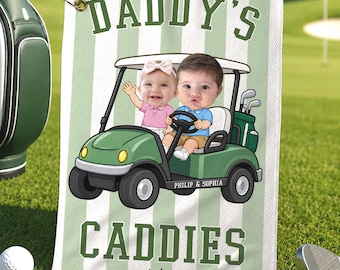 Personalized Daddy Golf Towel, Custom Baby Face Golf Towel, Grandkids Caddies Gift, Fathers Day Gift for Dad Golf Lovers, Dad Birthday Gift