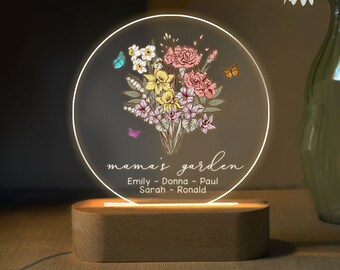 Mothers Day Gift For Mom, Mama's Garden Gift, Custom Kids Name Sign, Mom Gift Personalized, Birth Month Flower Night Light, Mum Gift