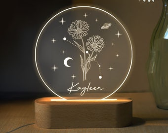 Custom Birth Month Flower Night Light, Baby Night Lamp, Baby Shower Gift, Nursery Decor, Personalized Baby Gift, Christening Gifts