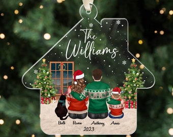 Custom Family Christmas Ornament with Pets, Personalized Keepsake