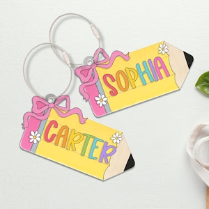 45%BULK ORDER Personalized Kid Name Bag Tag, Coquette Backpack Name Tag, Water Bottle Tag, Diaper Bag Tag, Lunchbox Name Tag, Back To School