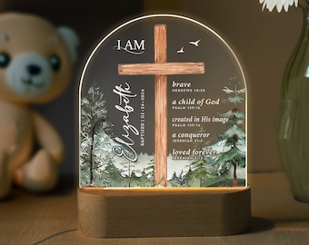 Personalized Baptism Night Light, Custom Baby Boy Gift, Nursery Decor