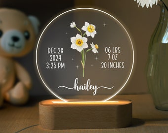 Custom Baby Night Light, Birth Month Flower Night Lamp, Baby Gift Personalized, Nursery Gift, Newborn Gift, Night Lamp For Kid, Gift For Kid