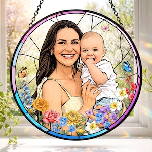Custom Stained Glass Portrait Suncatcher, Personalized Photo Window Hanging, Family Memory Art