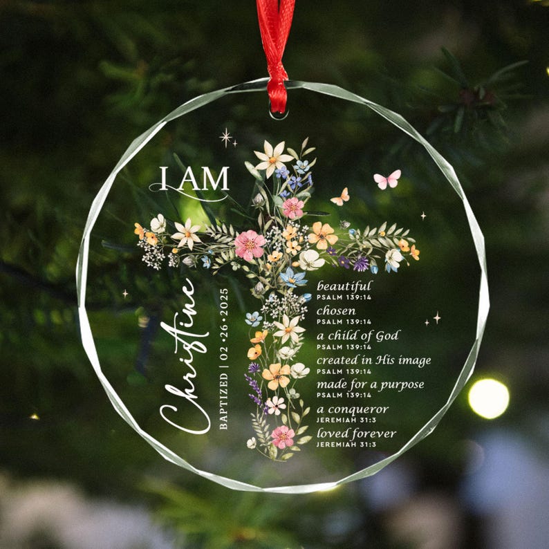 Baptism Gift Girl, Personalized Baptism Ornament, Custom Baptism Keepsake, Goddaughter Gift, Christening Gifts Girl, Dedicated Gift image 1