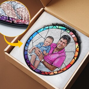 Personalized Dad Portrait Stained Glass Suncatcher, Father's Day Gift image 9