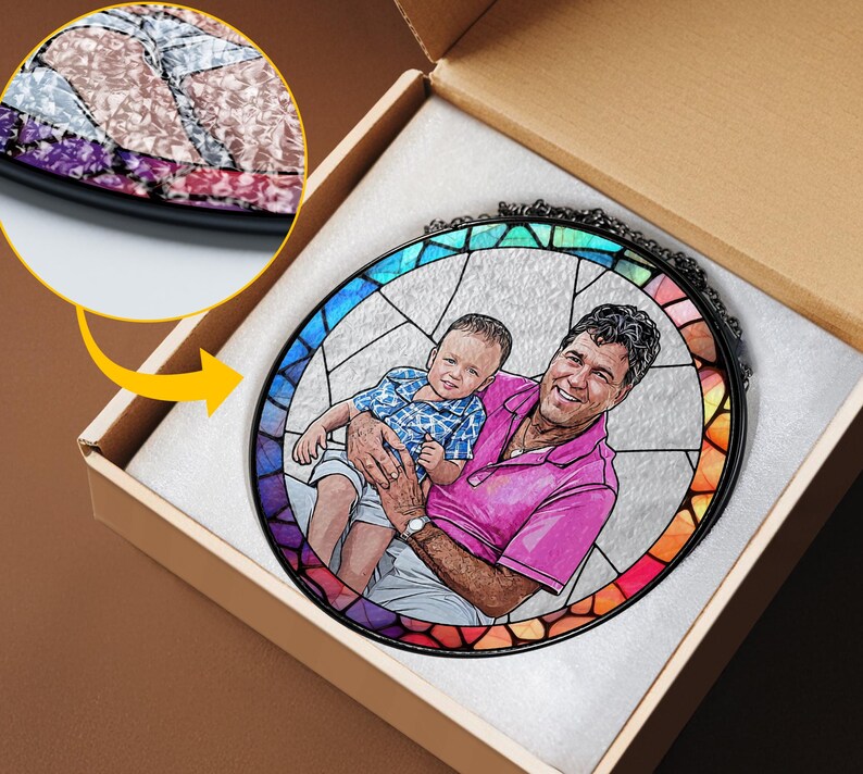 Personalized Dad Portrait Stained Glass Suncatcher, Father's Day Gift image 9