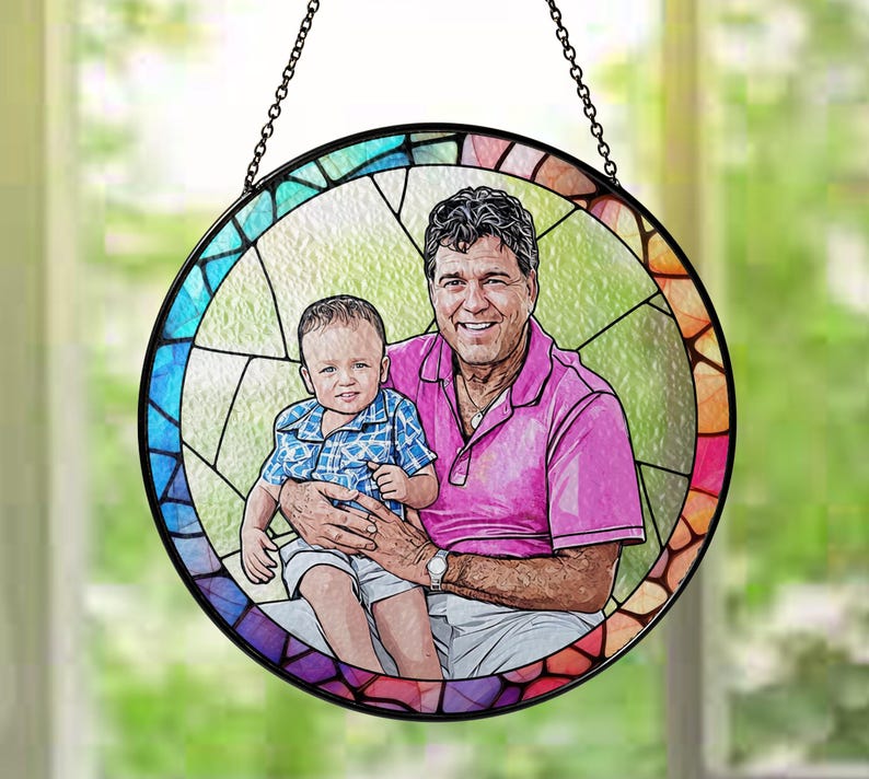 Personalized Dad Portrait Stained Glass Suncatcher, Father's Day Gift image 3