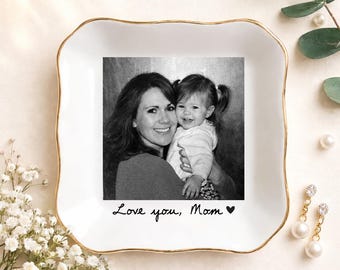 Personalized Mom Photo Jewelry Dish, Ceramic Trinket Tray Gift for Mom, Thank You Grandma, Mother's Day Ring Dish, Gift from Daughter