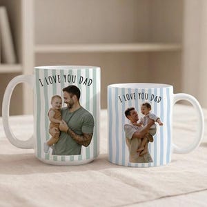 Custom Photo Striped Mug for Dad, Personalized Father and Son Picture Cup, Best Dad Gift with Custom Name, Gift for Grandpa, New Dad Gift afbeelding 7