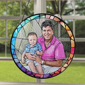 Personalized Dad Portrait Stained Glass Suncatcher, Father's Day Gift image 5