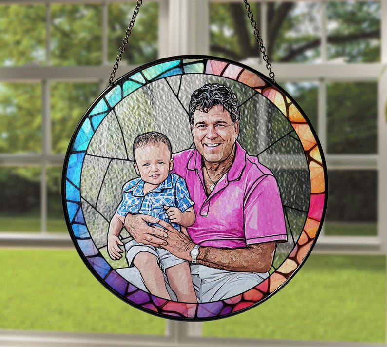 Personalized Dad Portrait Stained Glass Suncatcher, Father's Day Gift image 5