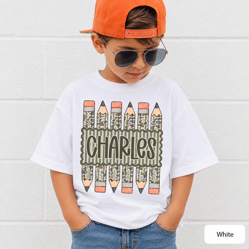 Personalized Back to School Shirt for Boy, Custom Name Pencil Shirt, Camo Pencil Kids Tee, Kindergarten First Day Shirt, Preschool Boy Shirt image 11
