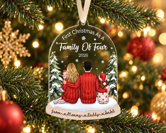 Custom Family Ornament 2024, Fist Christmas As A Family Of Four, Family Christmas Ornaments, Family Keepsake Personalized, Family Gift