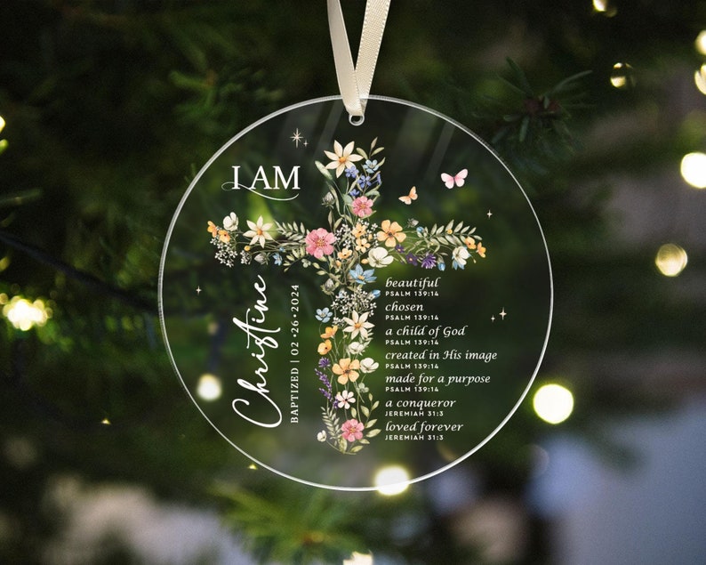 Baptism Gift Girl, Personalized Baptism Ornament, Custom Baptism Keepsake, Goddaughter Gift, Christening Gifts Girl, Dedicated Gift image 2