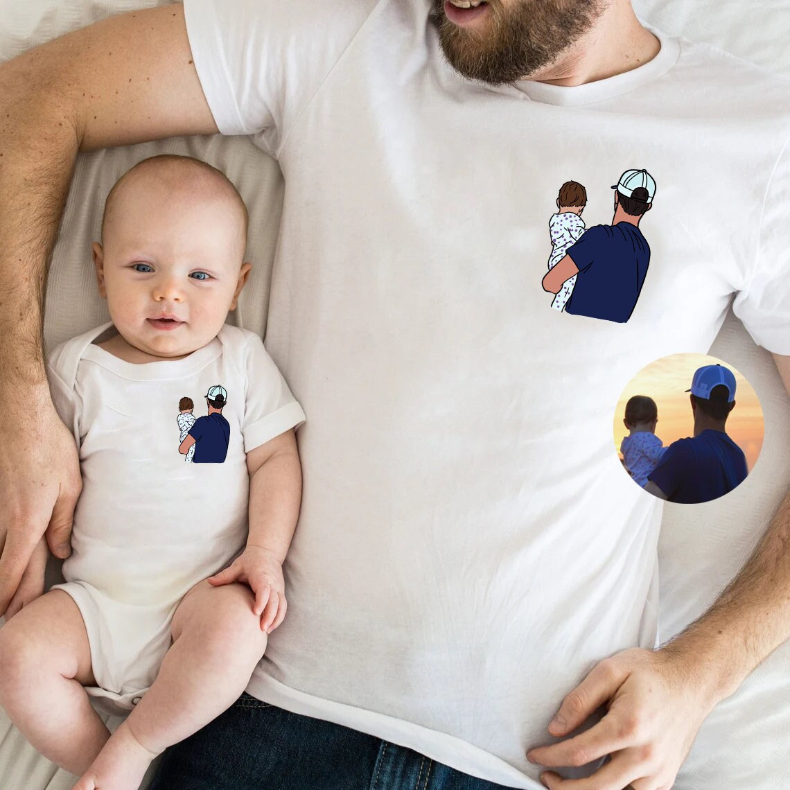 Personalized Photo Shirt for Dad and Baby, 1st Fathers Day Tshirt, Custom Dad Portrait Shirt, Dad and Baby Matching Outfit, New Dad Gift