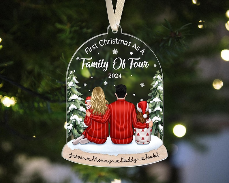 Custom Family Ornament 2024, Fist Christmas As A Family Of Four, Family Christmas Ornaments, Family Keepsake Personalized, Family Gift image 5