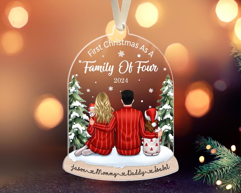 Custom Family Ornament 2024, Fist Christmas As A Family Of Four, Family Christmas Ornaments, Family Keepsake Personalized, Family Gift image 7