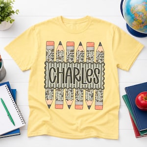 Personalized Back to School Shirt for Boy, Custom Name Pencil Shirt, Camo Pencil Kids Tee, Kindergarten First Day Shirt, Preschool Boy Shirt image 7