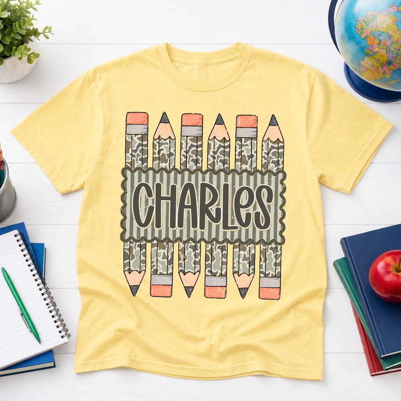 Personalized Back to School Shirt for Boy, Custom Name Pencil Shirt, Camo Pencil Kids Tee, Kindergarten First Day Shirt, Preschool Boy Shirt image 7