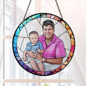 Personalized Dad Portrait Stained Glass Suncatcher, Father's Day Gift image 7