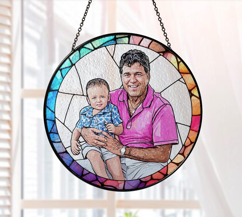 Personalized Dad Portrait Stained Glass Suncatcher, Father's Day Gift image 7