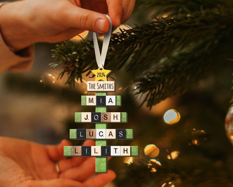 Custom Family Ornament 2024, Family Scrabble Ornament, Name Crossword