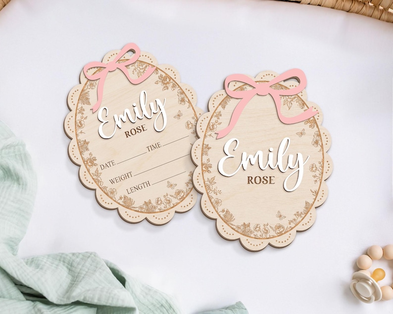 Personalized Baby Announcement Sign, Birth Stats, 3D Wood image 5