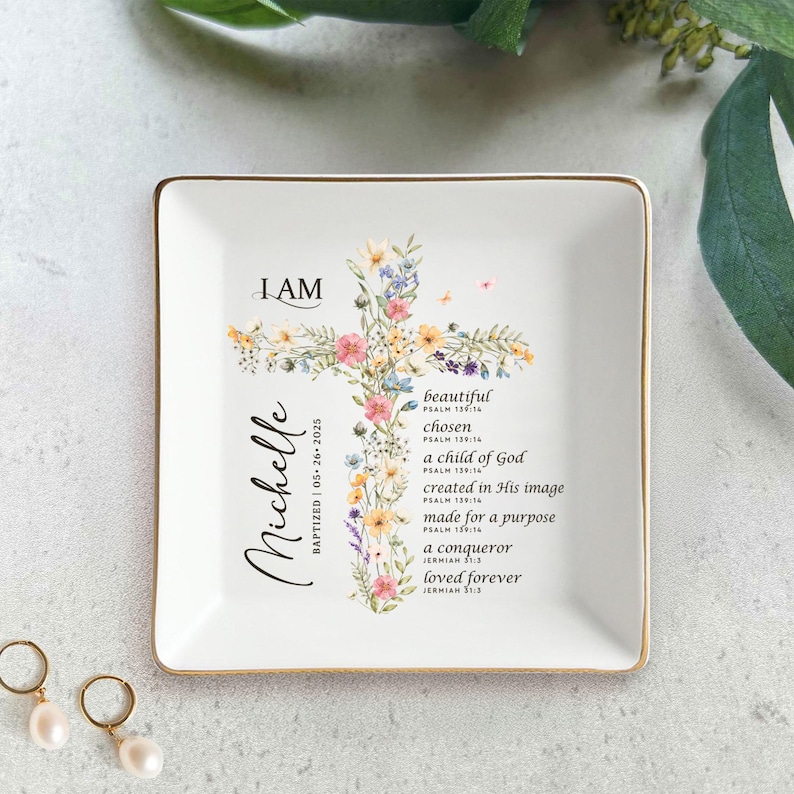 Baptism Gift Girl, Custom Baptism Ring Dish, Christening Gifts Girl, Jewelry Tray For Goddaughter, Gift from Godparents, Dedication Gift image 7