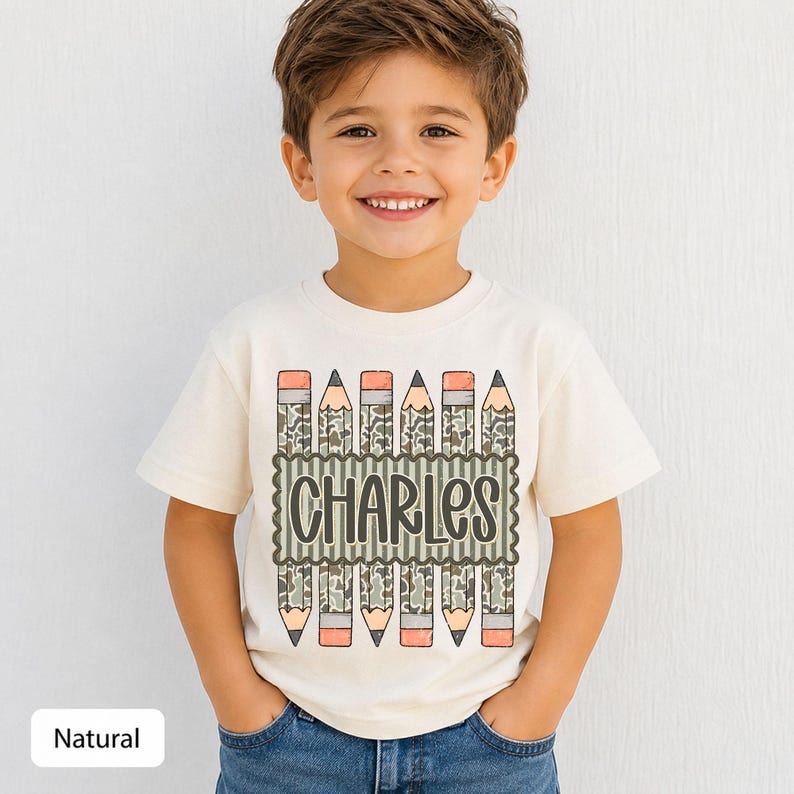 Personalized Back to School Shirt for Boy, Custom Name Pencil Shirt, Camo Pencil Kids Tee, Kindergarten First Day Shirt, Preschool Boy Shirt image 14