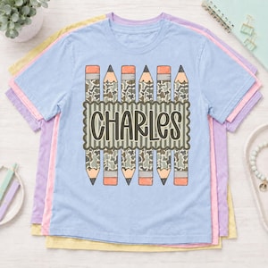 Personalized Back to School Shirt for Boy, Custom Name Pencil Shirt, Camo Pencil Kids Tee, Kindergarten First Day Shirt, Preschool Boy Shirt image 6