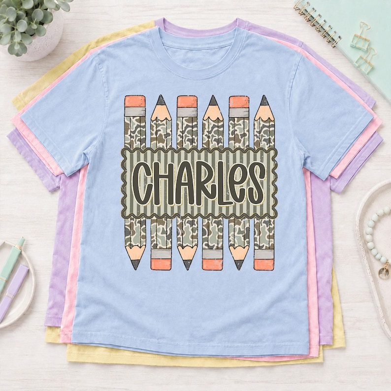 Personalized Back to School Shirt for Boy, Custom Name Pencil Shirt, Camo Pencil Kids Tee, Kindergarten First Day Shirt, Preschool Boy Shirt image 6