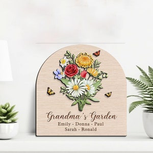 Cadeau fleur de naissance personnalisé pour grand-mère, cadeau fête des mères, cadeau grand-mère personnalisé, cadeau grand-mère des petits-enfants, plaque en bois personnalisée grand-mère image 4