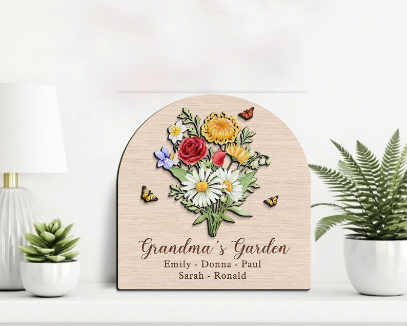 Cadeau fleur de naissance personnalisé pour grand-mère, cadeau fête des mères, cadeau grand-mère personnalisé, cadeau grand-mère des petits-enfants, plaque en bois personnalisée grand-mère image 4