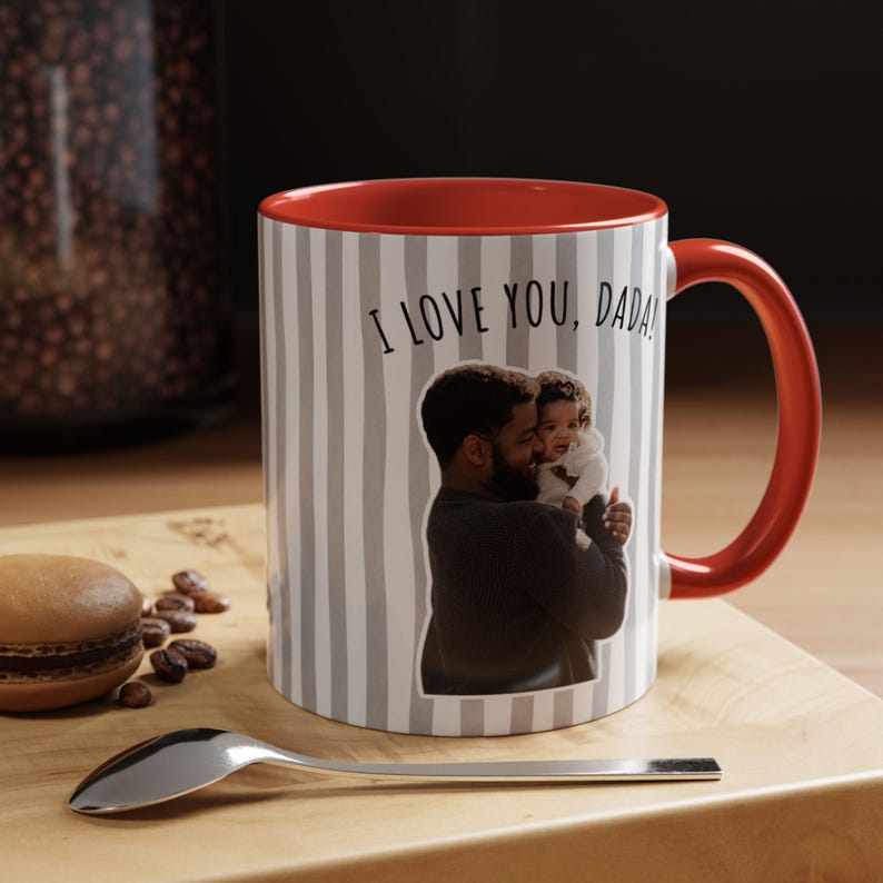 Custom Photo Striped Mug for Dad, Personalized Father and Son Picture Cup, Best Dad Gift with Custom Name, Gift for Grandpa, New Dad Gift afbeelding 13