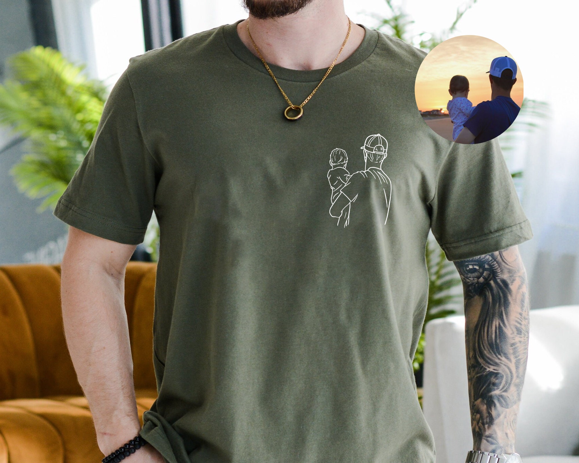 Camiseta Personalizada con Foto Papá y Hijos Vintage Regalo para Día del Padre, Diseño Personalizable