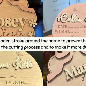 Personalized Baby Announcement Sign, Birth Stats, 3D Wood image 2