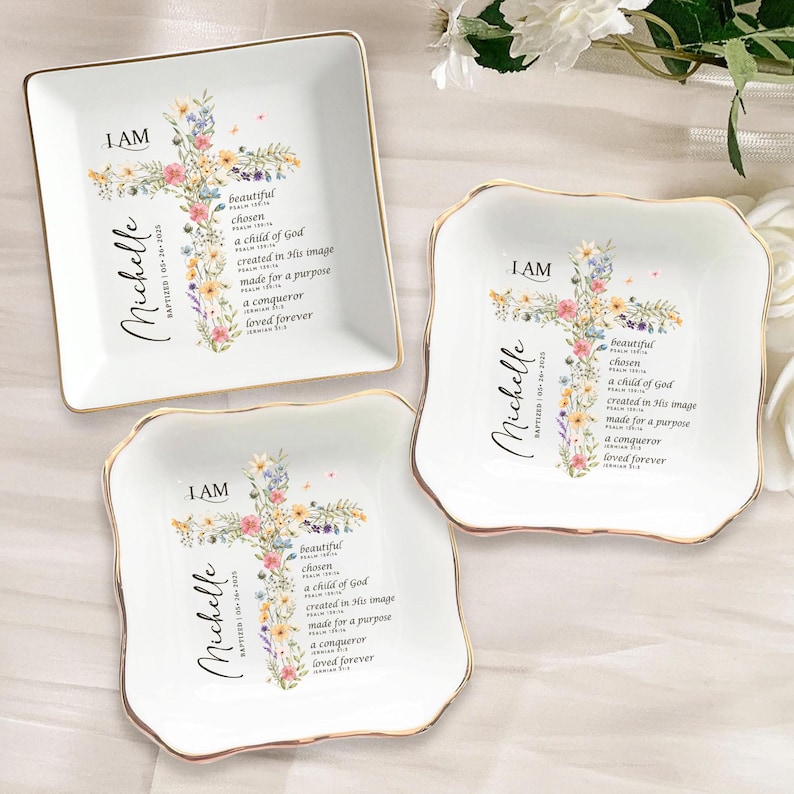 Baptism Gift Girl, Custom Baptism Ring Dish, Christening Gifts Girl, Jewelry Tray For Goddaughter, Gift from Godparents, Dedication Gift image 6