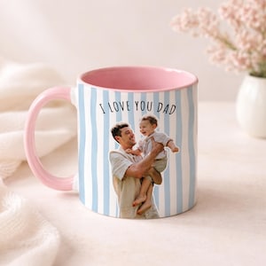 Custom Photo Striped Mug for Dad, Personalized Father and Son Picture Cup, Best Dad Gift with Custom Name, Gift for Grandpa, New Dad Gift afbeelding 9