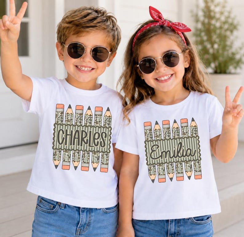Personalized Back to School Shirt for Boy, Custom Name Pencil Shirt, Camo Pencil Kids Tee, Kindergarten First Day Shirt, Preschool Boy Shirt image 17