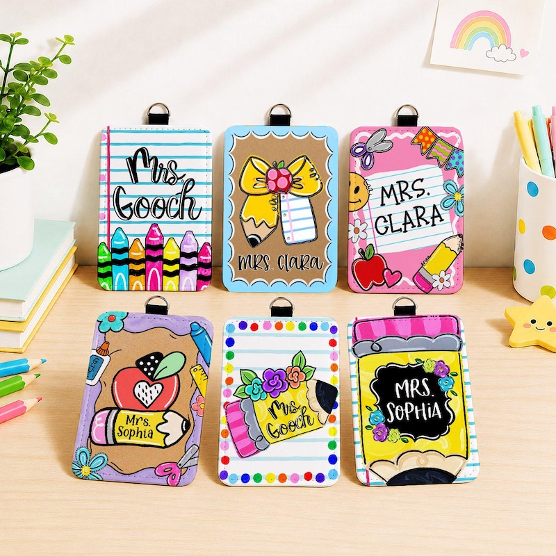 Custom Teacher Name Badge Holder, Composition Book Teacher ID Holder Lanyard Accessories, Teacher Appreciation Gifts, Back To School Gift