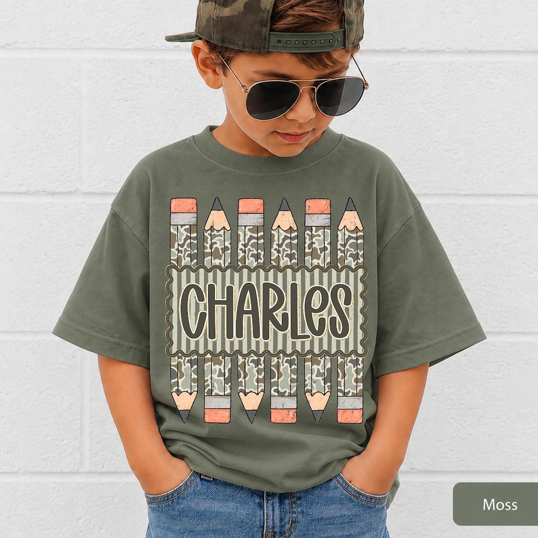 Personalized Back to School Shirt for Boy, Custom Name Pencil Shirt, Camo Pencil Kids Tee,