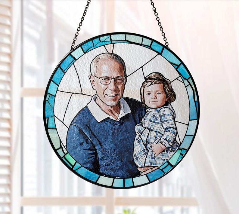 Personalized Dad Portrait Stained Glass Suncatcher, Father's Day Gift image 4