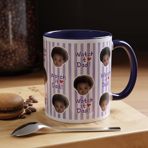 Custom Photo Striped Mug for Dad, Personalized Father and Son Picture Cup, Best Dad Gift with Custom Name, Gift for Grandpa, New Dad Gift afbeelding 11